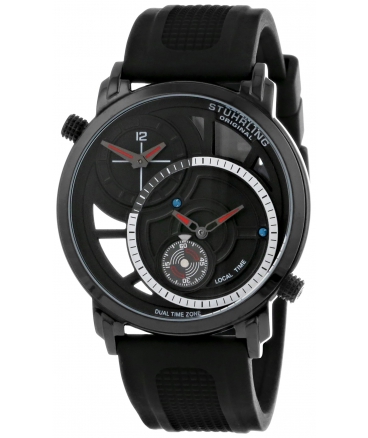 Stuhrling Original Men's 503.33561 Eclipse Horizon Swiss Quartz Dual Time Black Watch