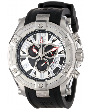 Elini Barokas Men's 10056-02S Gladiator Chronograph Black and Silver Dial Black Silicone Watch