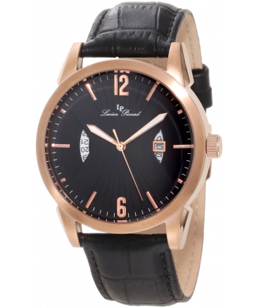 Lucien Piccard Men's LP-11561-RG-01 Watzmann Black/Black Textured Leather Watch