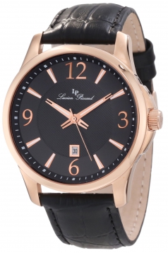 Men's Adamello Black Textured Dial Black Leather Watch