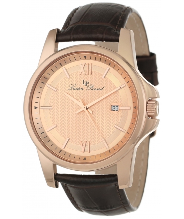 Lucien Piccard Men's 10048-RG-09 Breithorn Rose Tone Textured Dial Brown Leather Watch