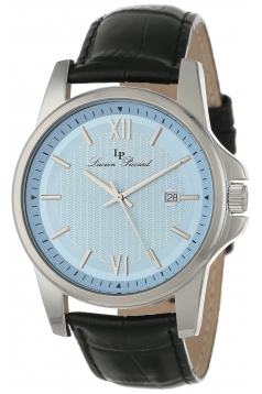 Men's Breithorn Light Blue Textured Dial Black Leather Watch