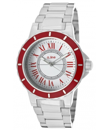 a_line Women's 80009-22-RD Marina White Textured Dial Stainless Steel Watch